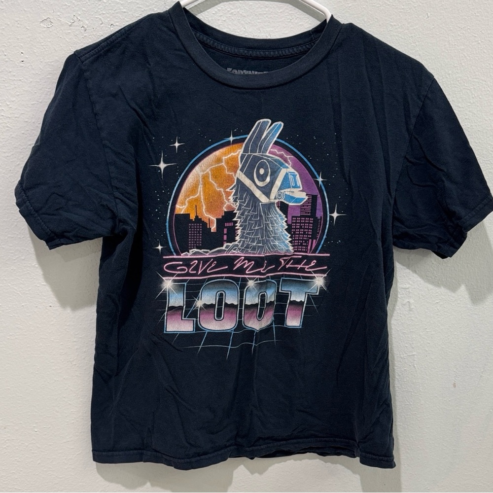 Black Graphic Kids T-Shirt with Llama Design